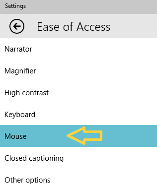 mouse option in ease of access category
