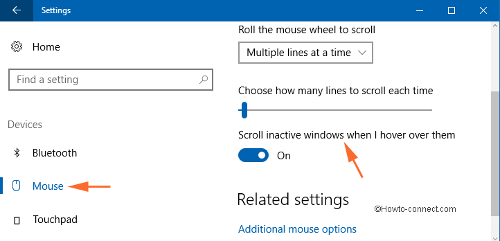 mouse and touchpad settings in windows 10