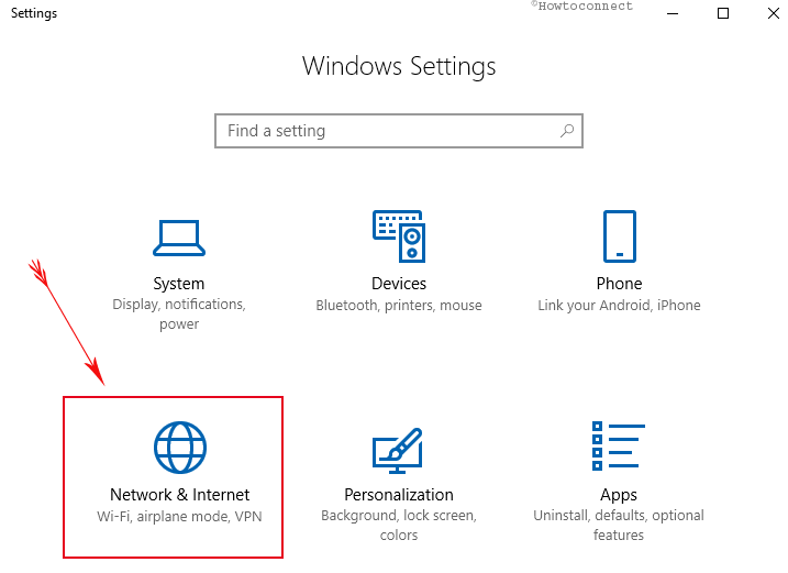 network and internet tab on settings window