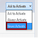 never activate in drop down of firefox plugin