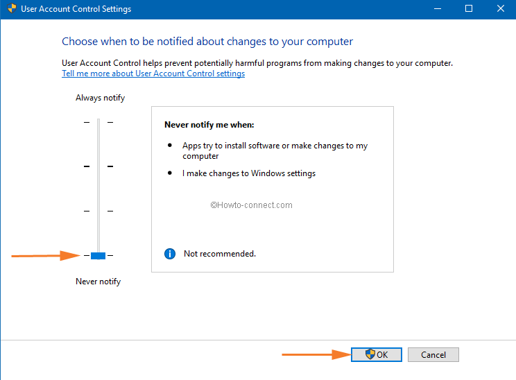 Stop UAC on Windows 10