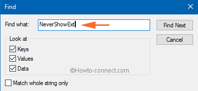 nevershowext search in in registry editor