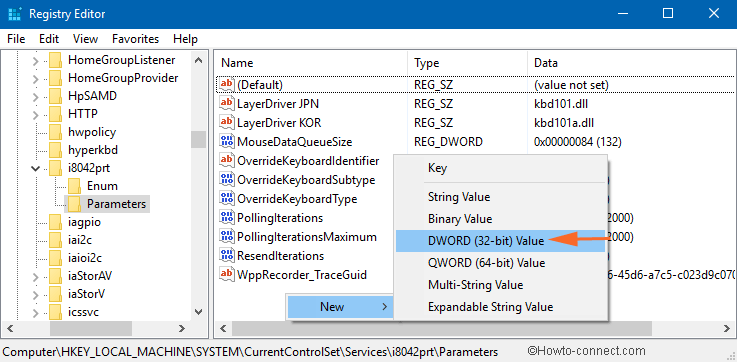 new DWORD Value at the Parameters key