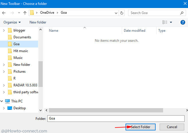 new toolbar choose a folder dialog box