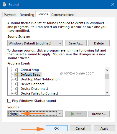 none option to Turn Off System Beep Sounds on windows 10