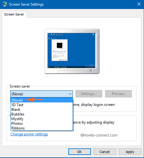 none option in screen saver settings