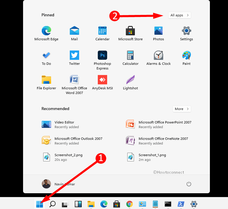 open Notepad on Windows 11 using Start