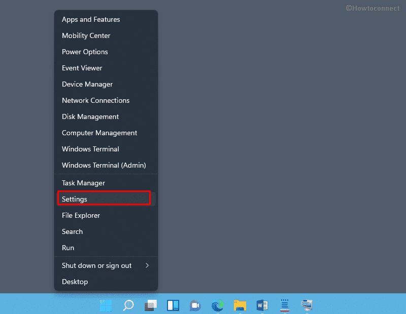 open Settings in Windows 11 via Power User menu