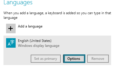 options button under languages