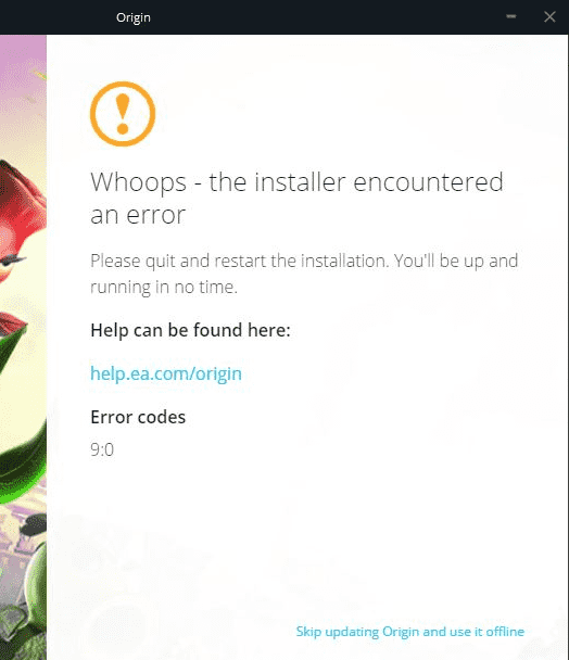 origin error code 9:0 Windows 10