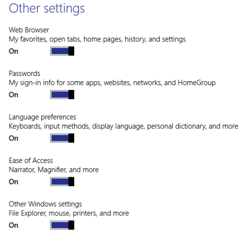 other windows settings in onedrive