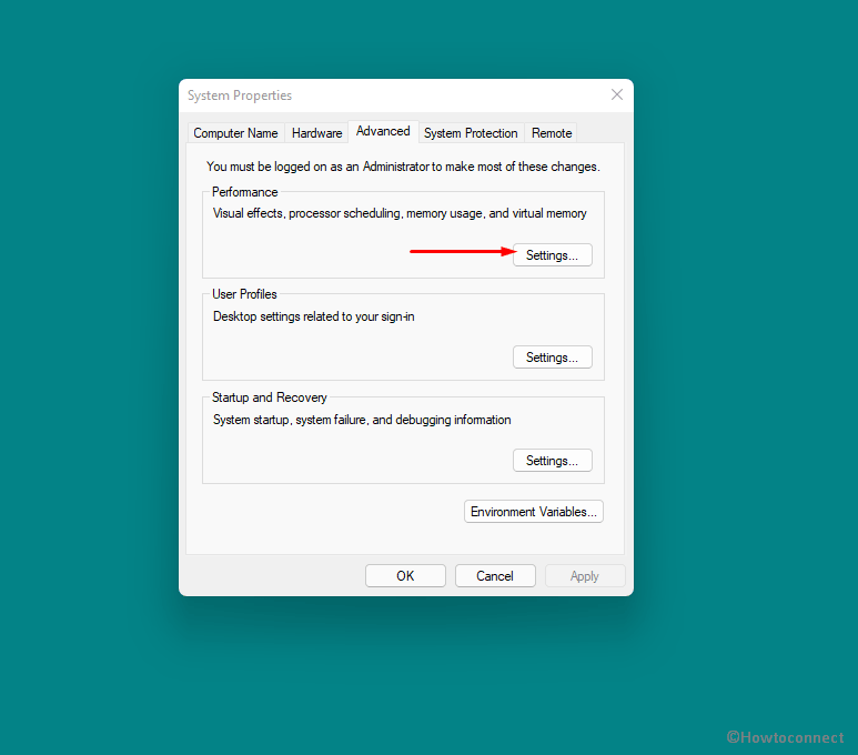 performance settings on advanced system window