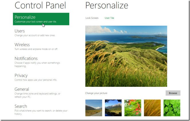personalize option in windows 8 control panel