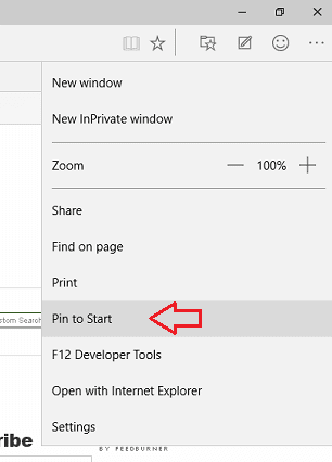 Pin to Start option to Pin a Website to Windows 10 Start Menu using Edge
