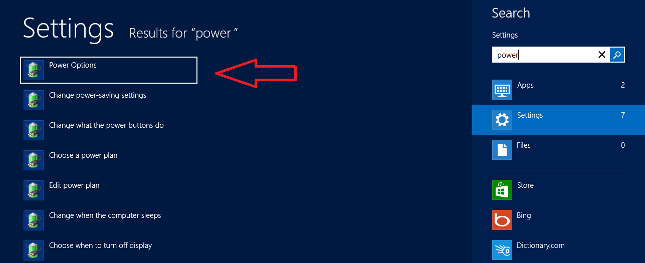 power options in windows 8