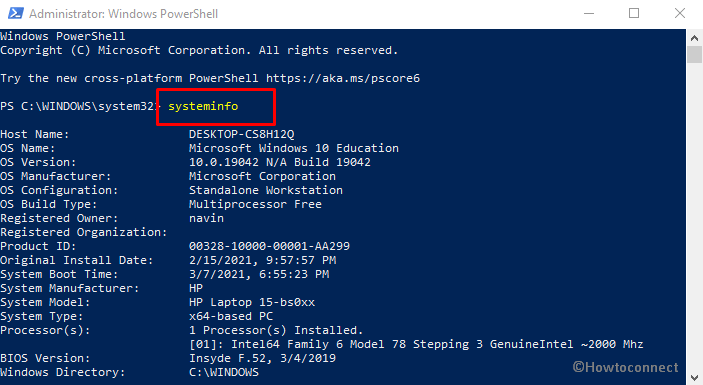 powershell command to know system info