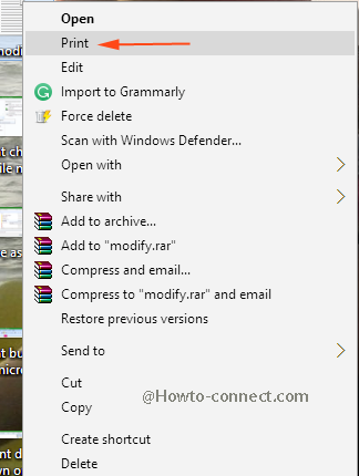 print option on the right click context menu
