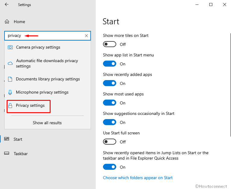 privacy search settings windows 10
