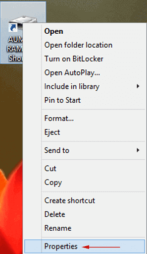 properties usb drive in context menu