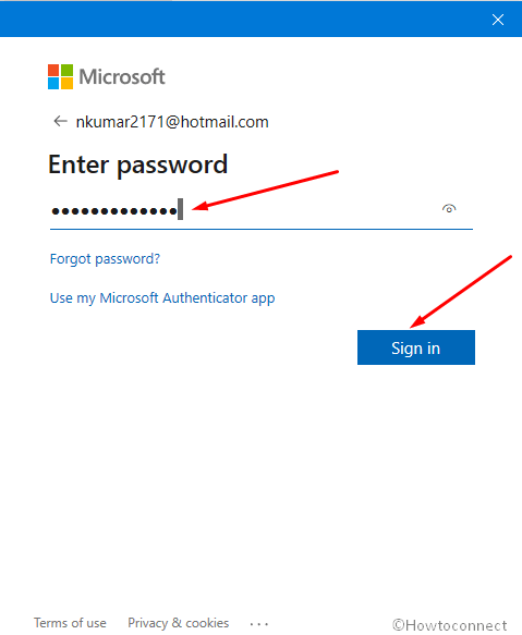 put in password and sign in button