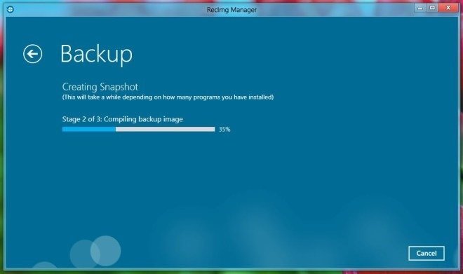 recimg backup process in windows 10, 8