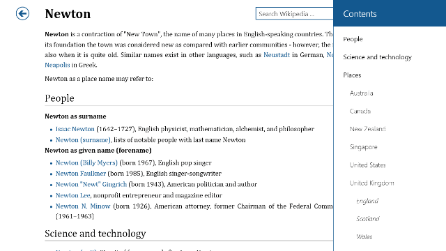 Bing Wikipedia Browser Windows 8 App - Search, Read Articles Easily