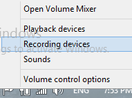 recording divice menu windows 8 taskbar