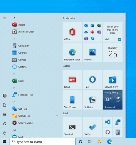 refined start menu in Windows 10 2104 21H1