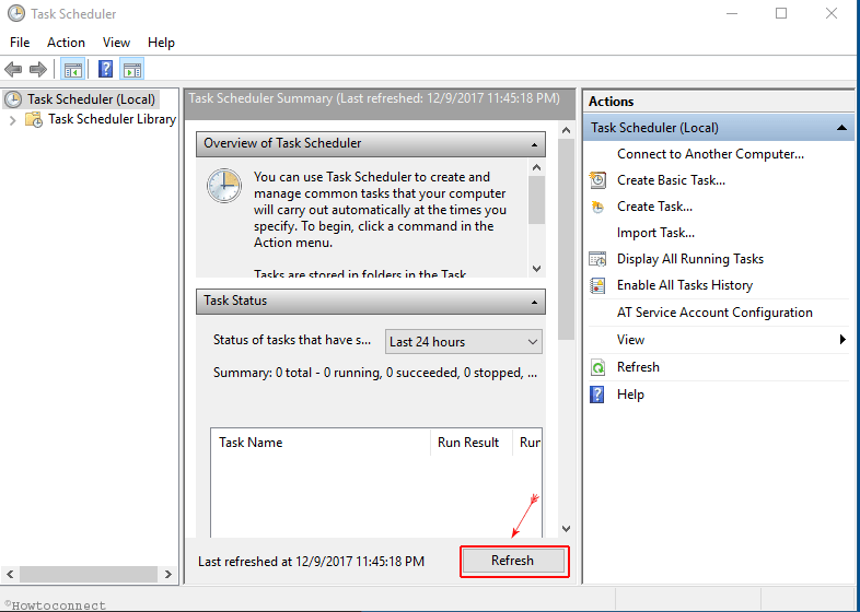 refresh button in Windows 10 task scheduler
