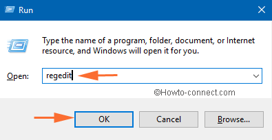 regedit in run dialog box