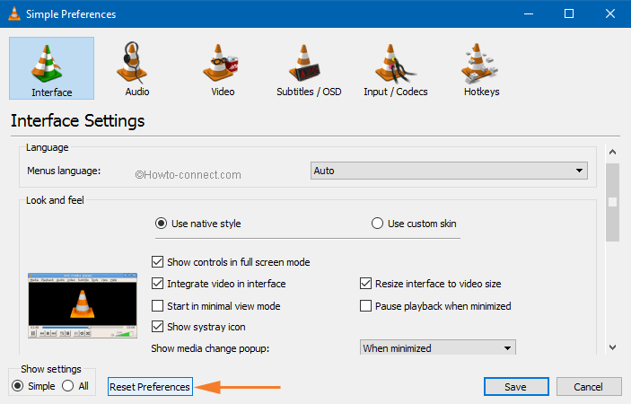 reset preferences