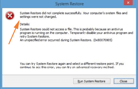 System Restore Did Not Complete Successfully on Windows 8