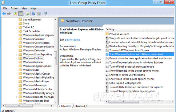 ribbon explorer setting in group policy