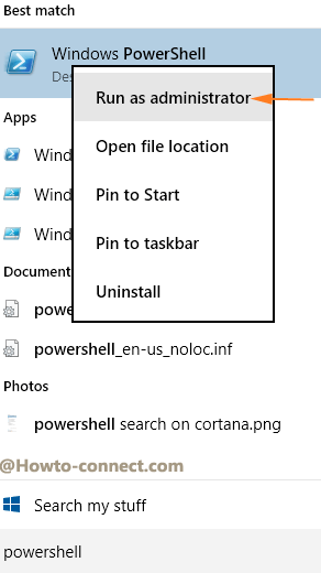 run as administrator on windows powershell at the peak of cortana search