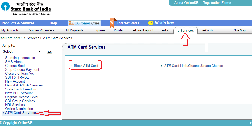 sbi block atm card