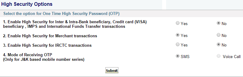 sbi one time password settings