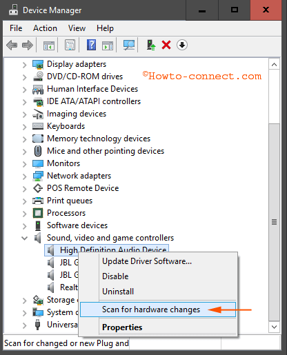 Scan for hardware changes option of Sound driver
