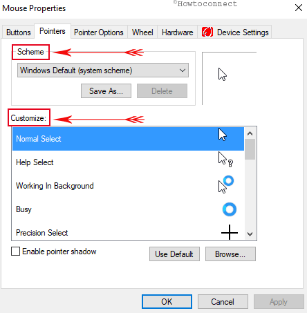 scheme and customize on mouse property wizard