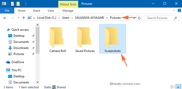screenshots in default folder