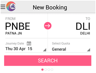 search button on new booking page on irctc connect android app
