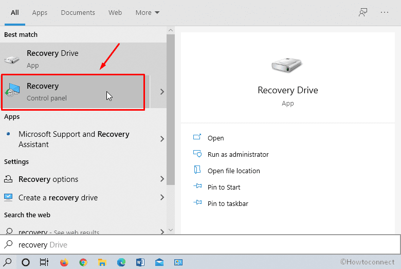 search recovery in taskbar
