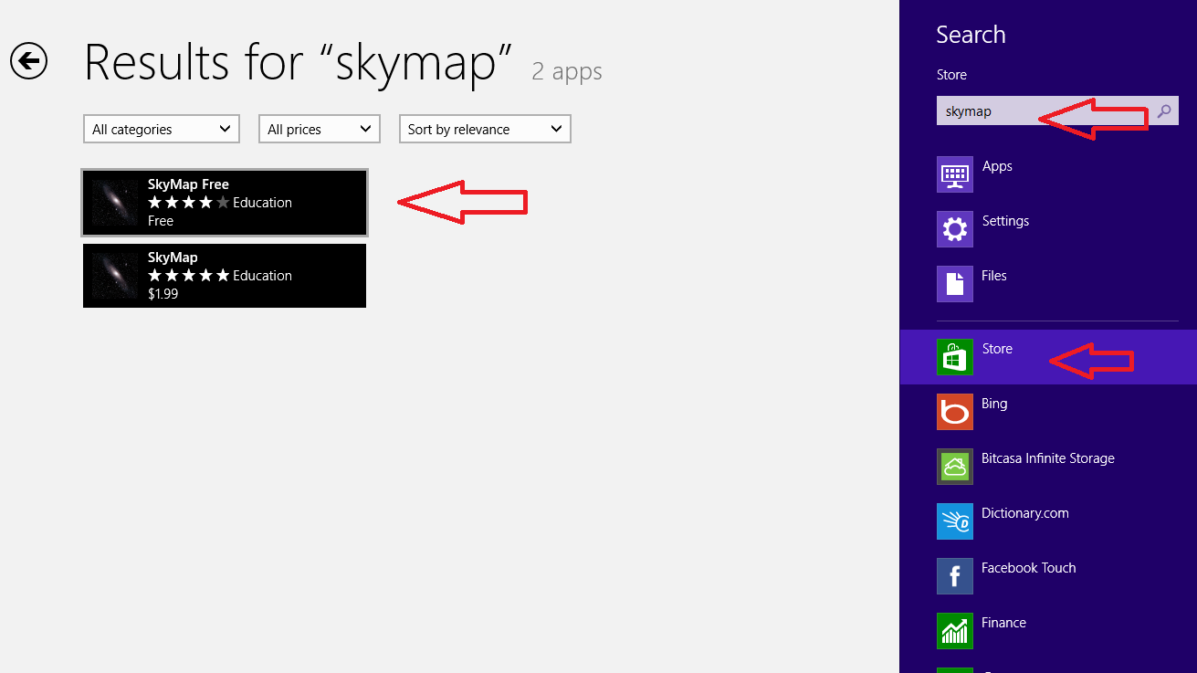 search skymap app on windows store