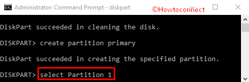 select partition 1 in command prompt