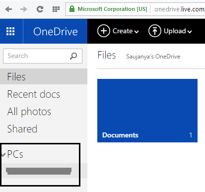 select your PC on onedrive