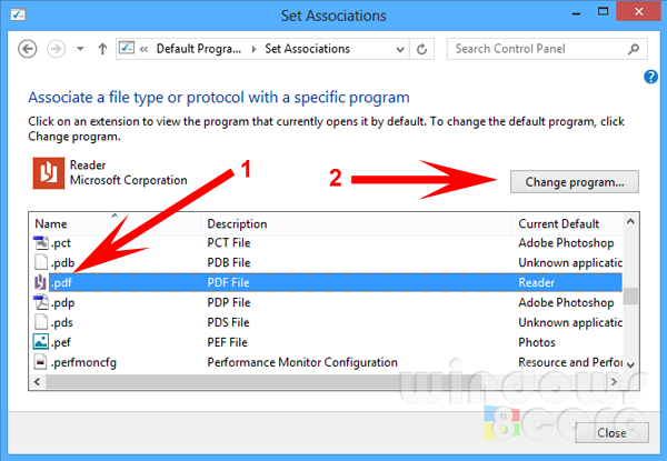 set adobe reader app as default pdf reader in windows 8