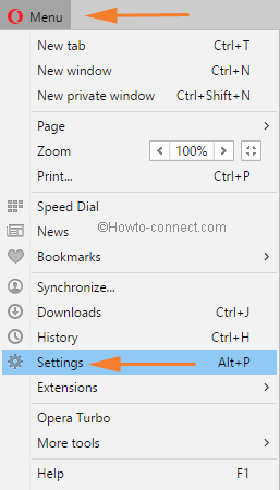 settings in opera browser