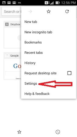 settings menu in chrome on android