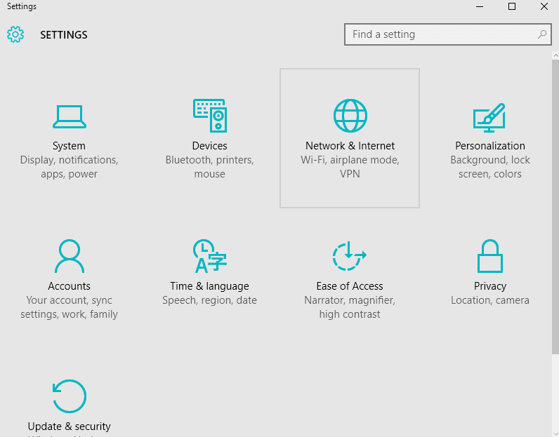 settings window in Windows 10