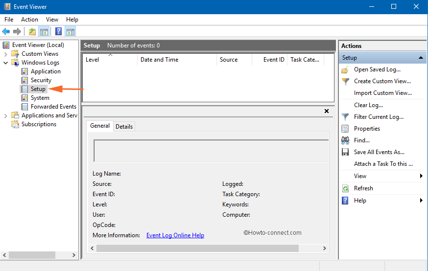 Setup logs in event viewer