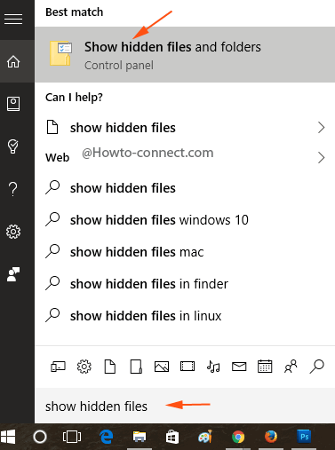 show hidden file search in cortana